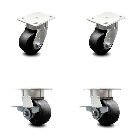 SERVICE CASTER 4 Inch Kingpinless Glass Filled Nylon Wheel Swivel Caster Set with 2 Brakes SCC SCC-KP30S420-GFNR-2-SLB-2